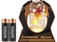 MĄŻ MĘŻOWI ZNICZ LAMPION NA GRÓB SKOS DŁONIE RÓŻA CZERWONA+LEDY