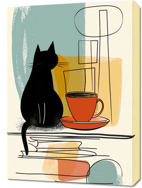 Obraz 50x70cm Kot i Kawa zdjęcie 1