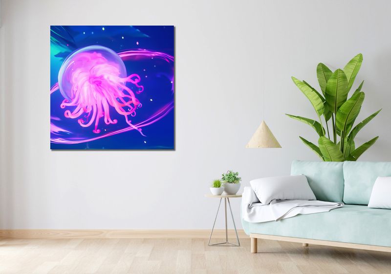 Obraz 100x100cm Neonowa Meduza zdjęcie 2