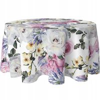 OBRUS OKRĄGŁY NA STÓŁ DEKORACYJNY 120 CM PLAMOODPORNY KOŁO WZÓR KWIATY 010