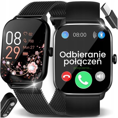 SMARTWATCH ZEGAREK DAMSKI ROZMOWY MENU PL PULS SPORT 2 PASKI SMART WATCH na Arena.pl