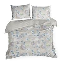 Pościel 140x200 + poszewka 70x80 popielata z kwiatami mikrowłókno