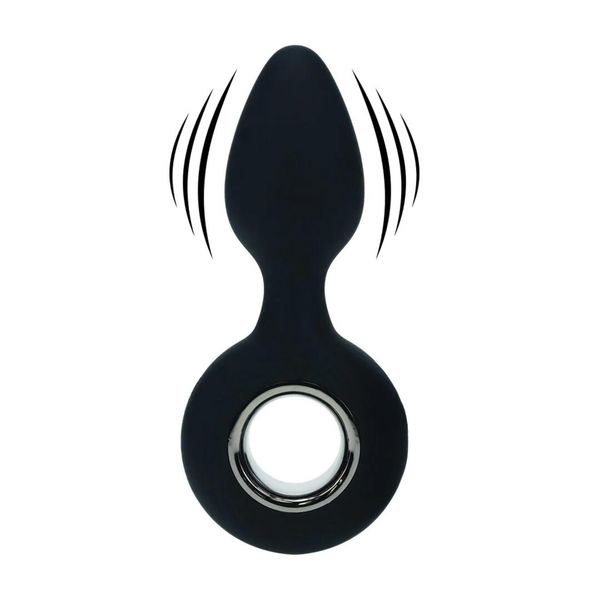 Vibrating Silicone Anal Plug With Loop - Black zdjęcie 1