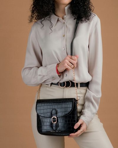 Monnari Torebka Kuferek Listonoszka Czarny Kroko Łódka Czarna PREMIUM na Arena.pl