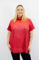 Czerwona Błyszcząca Bluzka Damska z Golfem i Krótkim Rękawem UNI