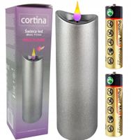 ŚWIECZKA WKŁAD DO ZNICZA PŁOMIENIA 17cm SREBRNA WYSOKA ŚWIECA BATERIE