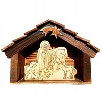 Szopka Stajenka Bożonarodzeniowa Drewniana Opalana Solidna + Grafika