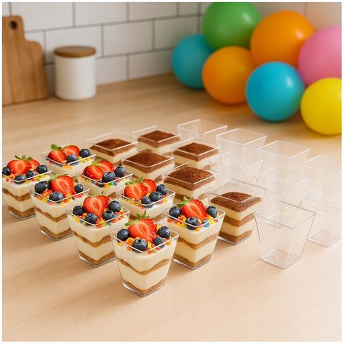 PUCHARKI DO DESERÓW LODÓW PLASTIKOWE NA PRZEKĄSKI DESER 50szt 120ml KWADRAT na Arena.pl