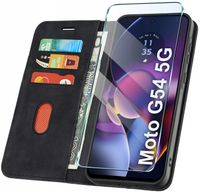 ETUI Z KLAPKĄ do Motorola G54 5G Zamykane, Magnetyczne Skórzane + Szkło