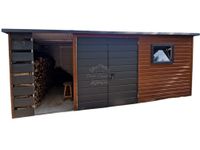 Ogrodowy 3,5x3m + Wiata 1,5m Brama Dwuskrzydłowa Okno Drewnopodobny  ID701