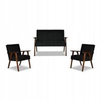 Zestaw mebli PRL retro SOLER sofa fotele Family Meble czarny welur Angel