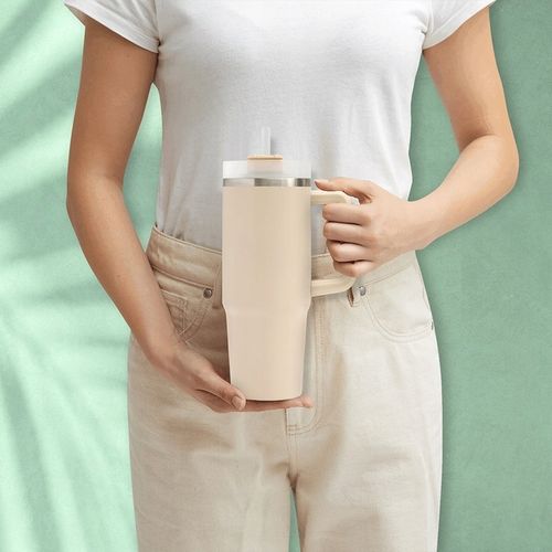 KUBEK TERMICZNY z Uchwytem i Słomką SZCZELNY 900 ml do AUTA STAL Nierdzewna na Arena.pl