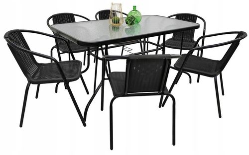 ZESTAW MEBLI OGRODOWYCH NA TARAS STÓŁ 120x70 +6x KRZESŁA LORETTO CZARNY MIX na Arena.pl