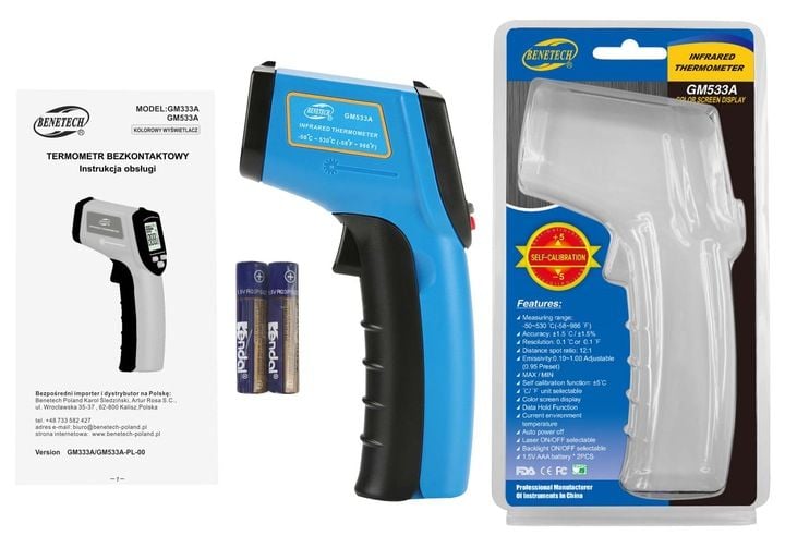 PIROMETR TERMOMETR LASEROWY BEZDOTYKOWY NA PODCZERWIEŃ EMISYJNOŚĆ -50+530°C zdjęcie 15