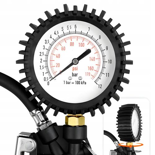 PISTOLET DO POMPOWANIA KÓŁ Z MANOMETREM 12 BAR ZAWÓR SPUSTOWY ZEGAR DUŻY XL na Arena.pl