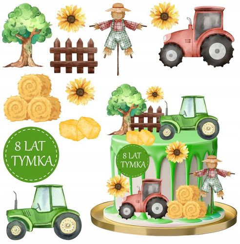 WYDRUK CUKROWY TRAKTOR CIĄGNIK CUKROWA DEKORACJA + TABLICZKA Z TEKSTEM na Arena.pl