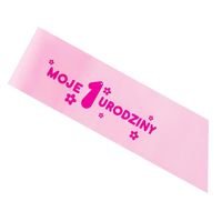 szarfa różowa moje pierwsze urodziny dekoracja