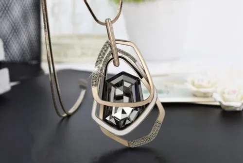 Naszyjnik DŁUGI srebrny łańcuszek kryształ GRAFIT na Arena.pl