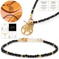 ZESTAW BIŻUTERII NASZYJNIK + BRANSOLETKA TURMALIN NA SZCZĘŚCIE ZŁOTY STAL