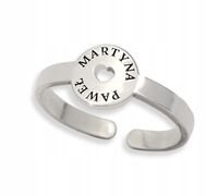 Srebrny pierścionek 925 Koło sygnet Serce Regulowany z Grawerem