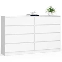 Komoda do sypialni, 8 szuflad, STILO, 160x40x99 cm, biel, mat | TYLETEGOTU