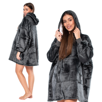 Bluza Koc Oversize XXL z Kapturem Gruba Sherpa Czarna 2w1 Ciepła Zimą