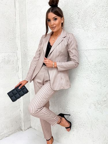 DAMSKI GARNITUR KOMPLET MARYNARKA SPODNIE MATERIAŁ W TENIS PASKI na Arena.pl