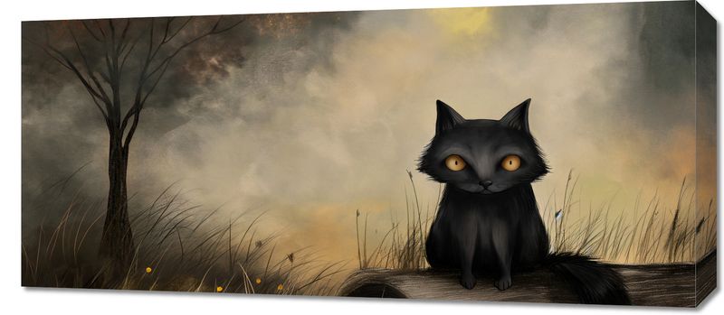 Obraz 90x40cm Czarny Kot zdjęcie 1