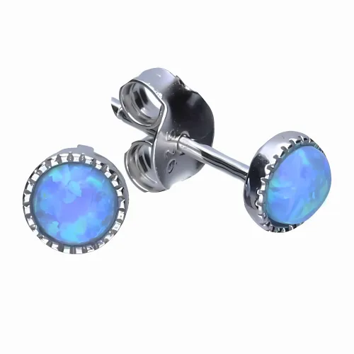 DELIKATNE RODOWANE SREBRNE KOLCZYKI WKRĘTKI NIEBIESKI BŁĘKITNY OPAL WZOREK na Arena.pl