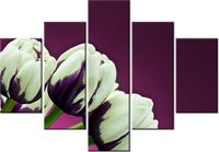 70 100CM OBRAZ 5 ELEM FIOLETOWE TULIPANY DRUK PŁÓTNO