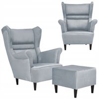 Fotel uszak Zoja z podnóżkiem skandynawski Family Meble stalowy gołębi