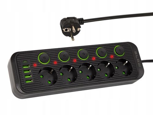 PRZEDŁUŻACZ LISTWA ZASILAJĄCA ŁADOWARKA 4x USB 5 GNIAZD 5m USB TYP-C na Arena.pl