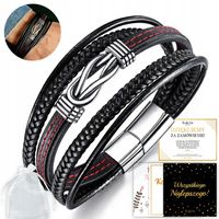 SKÓRZANA MĘSKA BRANSOLETA CZARNA ZE SKÓRY MAGNETYCZNE SZEROKA STAL 23