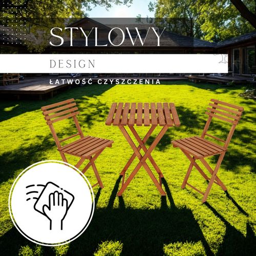 Meble ogrodowe składane drewniane na balkon stół i dwa krzesła impregnowane brązowe na Arena.pl