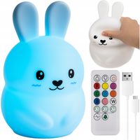 Lampka Nocna dla Dzieci Królik LED RGB 3 Tryby Silikonowa + Pilot USB XL