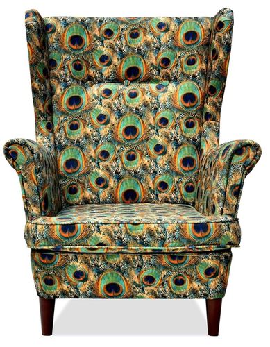 Fotel uszak ARI PRINT z podnóżkiem skandynawski  pawie oko na Arena.pl