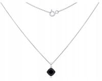 Łańcuszek Srebrny z Zawieszką Czarny Kamień 925 Naszyjnik Damski dł. 45 cm