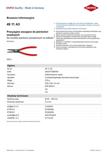 precyzyjne szczypce do pierścieni zew.proste 225mm - kn 49 11 a3 na Arena.pl