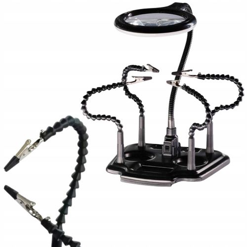 Uchwyt trzecia ręka z lupą podświetleniem LED montażowy ZD11M-2 na Arena.pl