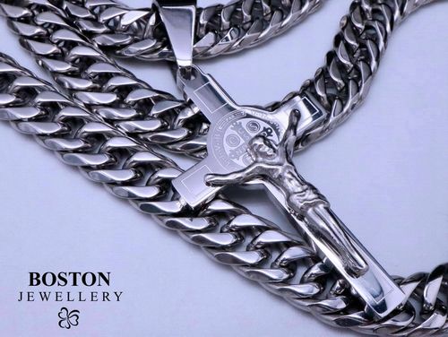 MASYWNY SREBRNY ŁAŃCUCH NA SZYJĘ Z KRZYŻYKIEM 316L na Arena.pl