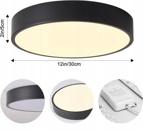 LAMPA SUFITOWA PLAFON OKRĄGŁY LED 30 X 5 CM CZARNY Z PILOTEM na Arena.pl
