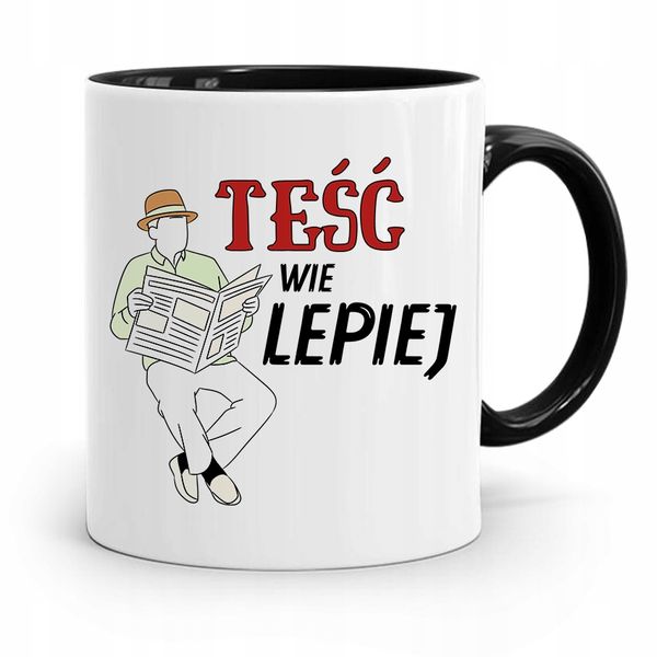 Kubek Czarny Dla Teścia Taty Teść Wie Lepiej Z Nadrukiem Ze Zdjęciem zdjęcie 1