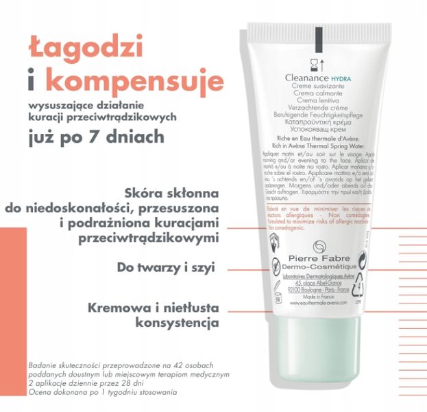 Avene Cleanance Hydra Krem łagodzący 40ml zdjęcie 2
