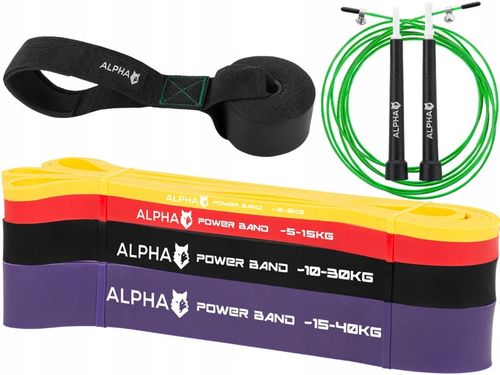 Zestaw 4 Gum Oporowych do Ćwiczeń z Uchwytem Gratis - Power Band ALPHA na Arena.pl