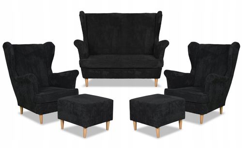Zestaw wypoczynkowy uszak Bonito sofa fotele pufy Family Meble czarny na Arena.pl