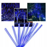 OŚWIETLENIE ŚWIĄTECZNE DESZCZ METEORYTÓW 40CM 8 PAŁECZEK 144LED NIEBIESKI