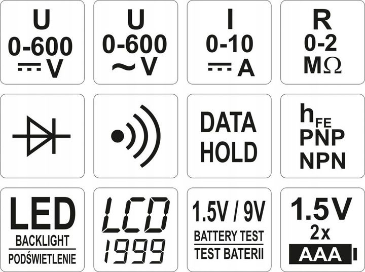 MIERNIK CYFROWY ELEKTRYCZNY MULTIMETR TEST BATERII LCD zdjęcie 12