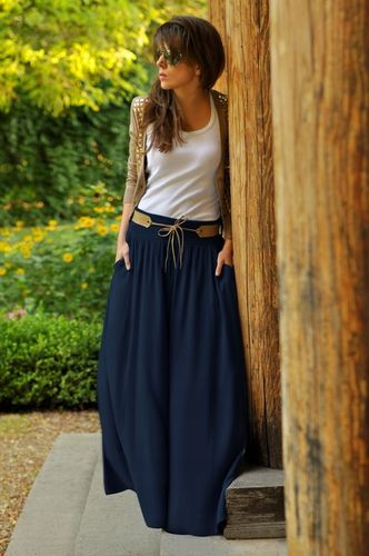 Długa rozkloszowana spódnica styl BOHO chaber na Arena.pl