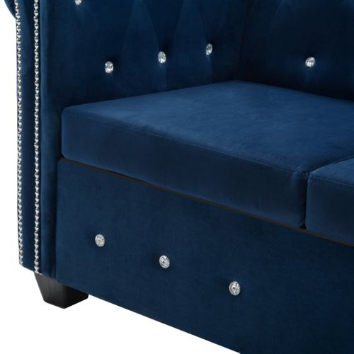 Sofa Chesterfield, 3-os., aksamit, 199x75x72 cm, niebieska na Arena.pl