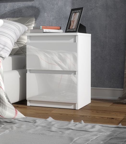 KOMODA STOLIK NOCNY FRONT BIAŁY POŁYSK 2 SZUFLADY zdjęcie 1